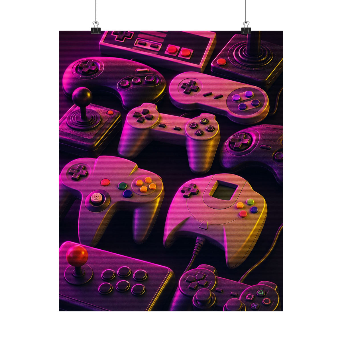 Collection Of Retro Controllers - Gaming Culture Art Print (Matte Poster) - Moikas