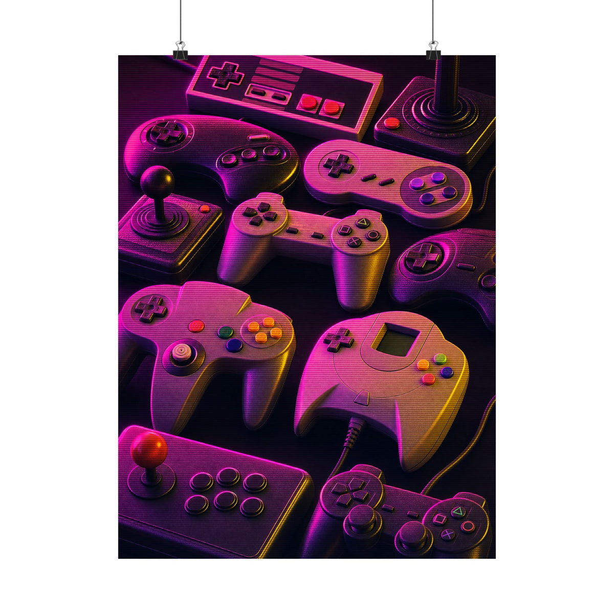 Collection Of Retro Controllers - Gaming Culture Art Print (Matte Poster) - Moikas