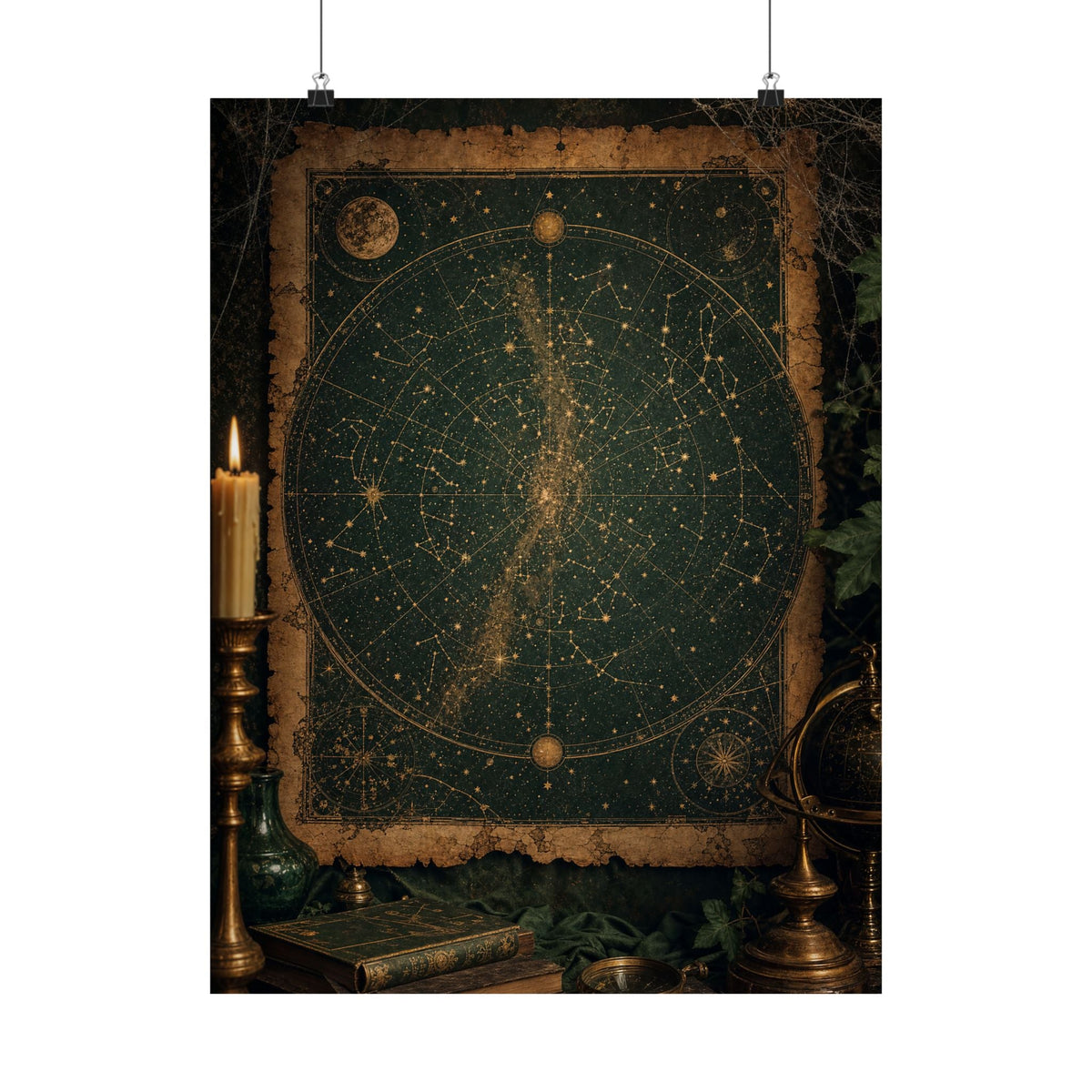 Constellation Map On Aged Parchment - Dark Academia Art Print (Matte Poster) - Moikas