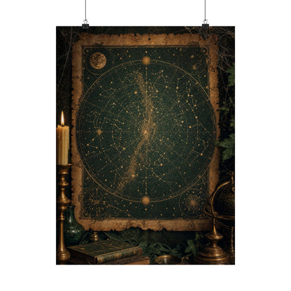 Constellation Map On Aged Parchment - Dark Academia Art Print (Matte Poster) - Moikas