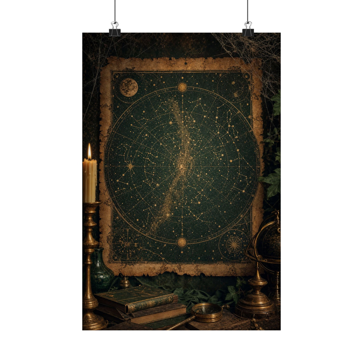 Constellation Map On Aged Parchment - Dark Academia Art Print (Matte Poster) - Moikas