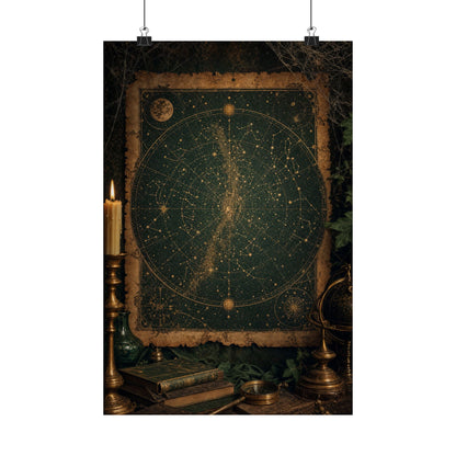 Constellation Map On Aged Parchment - Dark Academia Art Print (Matte Poster) - Moikas