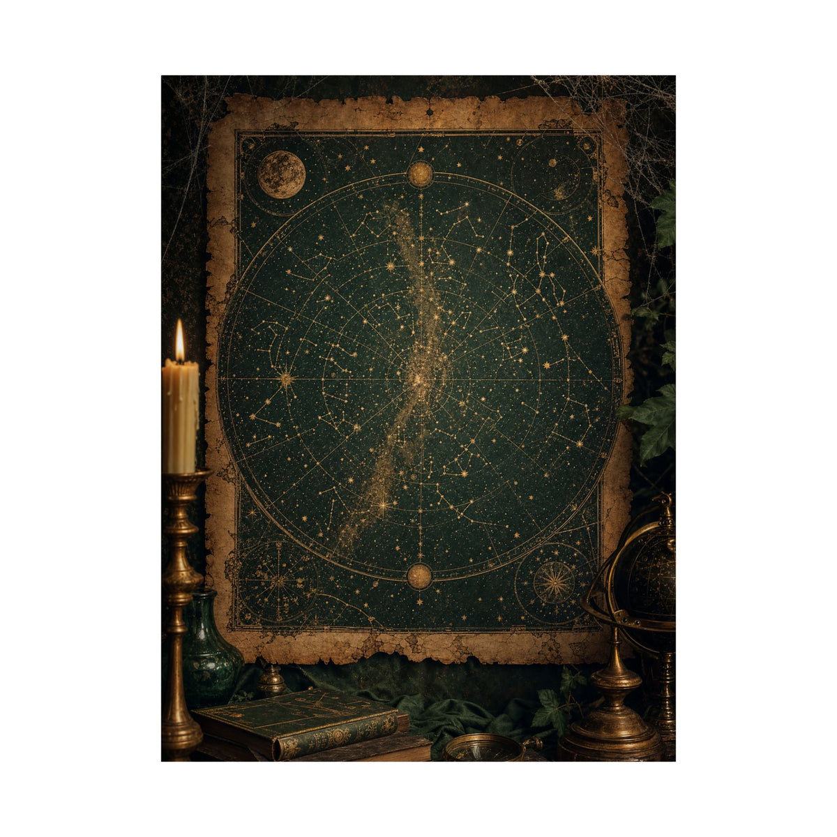 Constellation Map On Aged Parchment - Dark Academia Art Print (Matte Poster) - Moikas