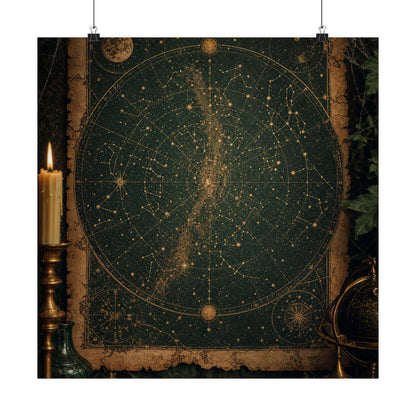 Constellation Map On Aged Parchment - Dark Academia Art Print (Matte Poster) - Moikas