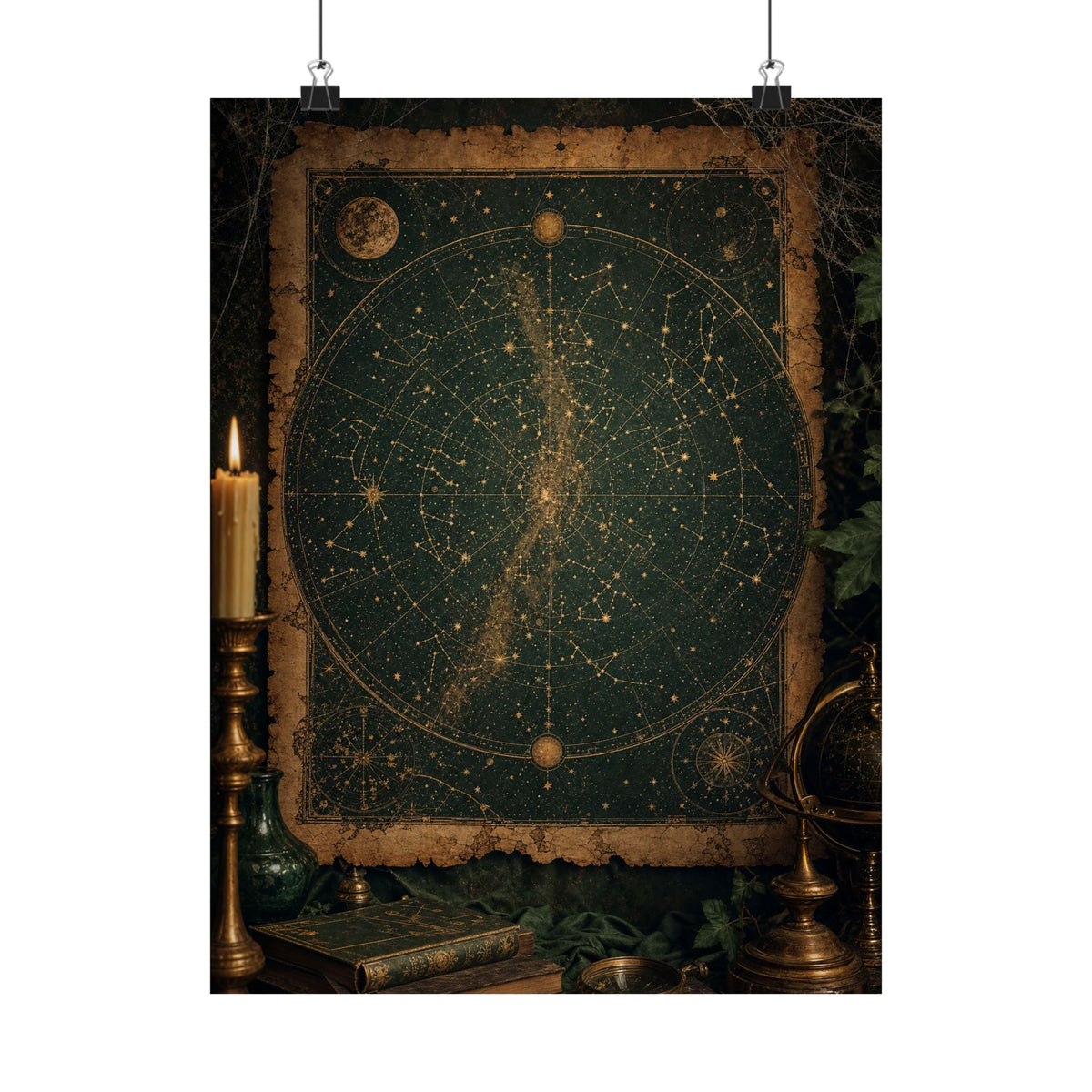 Constellation Map On Aged Parchment - Dark Academia Art Print (Matte Poster) - Moikas