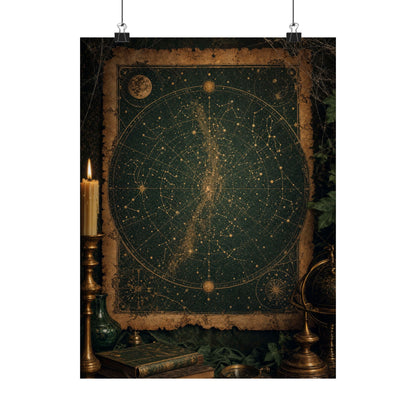 Constellation Map On Aged Parchment - Dark Academia Art Print (Matte Poster) - Moikas