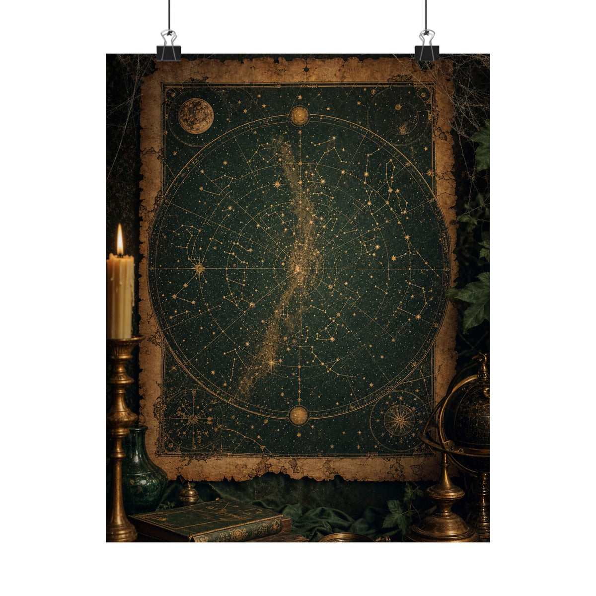 Constellation Map On Aged Parchment - Dark Academia Art Print (Matte Poster) - Moikas