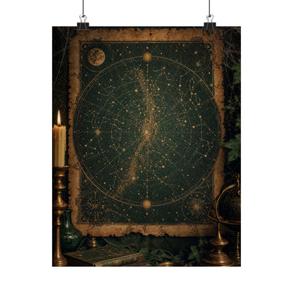 Constellation Map On Aged Parchment - Dark Academia Art Print (Matte Poster) - Moikas