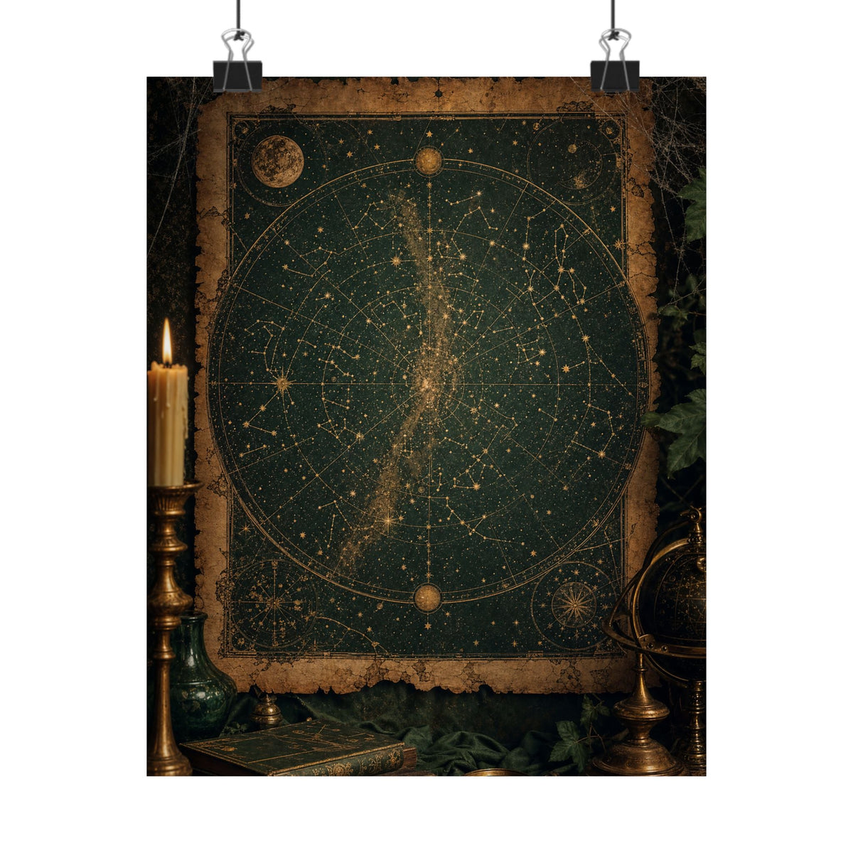 Constellation Map On Aged Parchment - Dark Academia Art Print (Matte Poster) - Moikas
