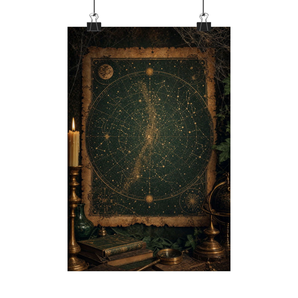 Constellation Map On Aged Parchment - Dark Academia Art Print (Matte Poster) - Moikas