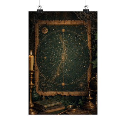 Constellation Map On Aged Parchment - Dark Academia Art Print (Matte Poster) - Moikas