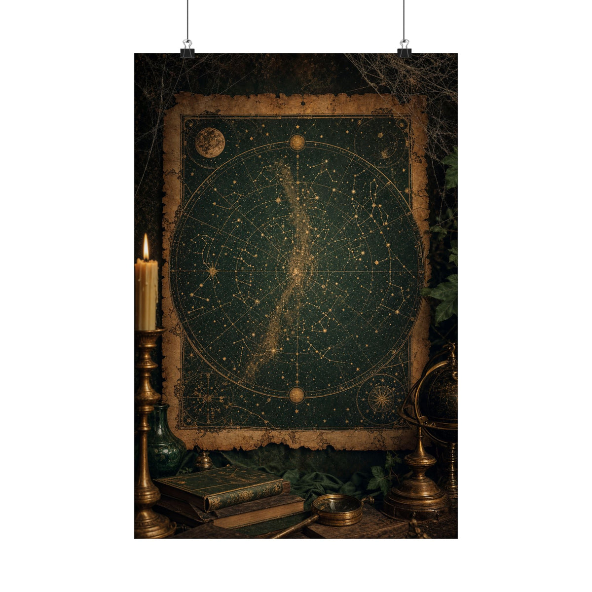 Constellation Map On Aged Parchment - Dark Academia Art Print (Matte Poster) - Moikas