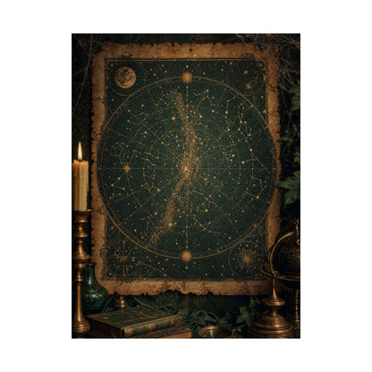 Constellation Map On Aged Parchment - Dark Academia Art Print (Matte Poster) - Moikas