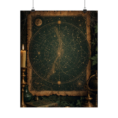 Constellation Map On Aged Parchment - Dark Academia Art Print (Matte Poster) - Moikas