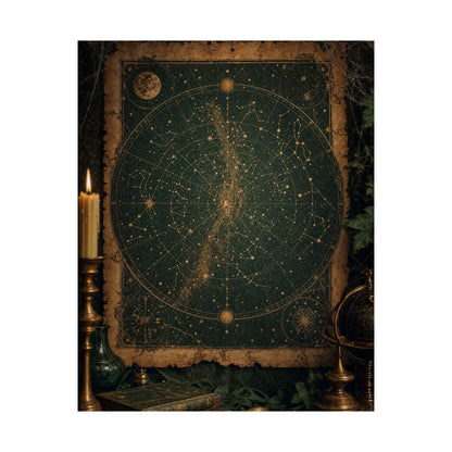 Constellation Map On Aged Parchment - Dark Academia Art Print (Matte Poster) - Moikas