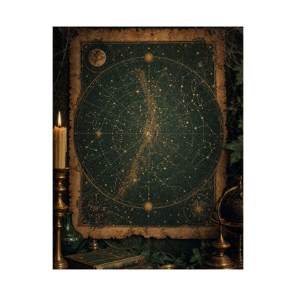 Constellation Map On Aged Parchment - Dark Academia Art Print (Matte Poster) - Moikas