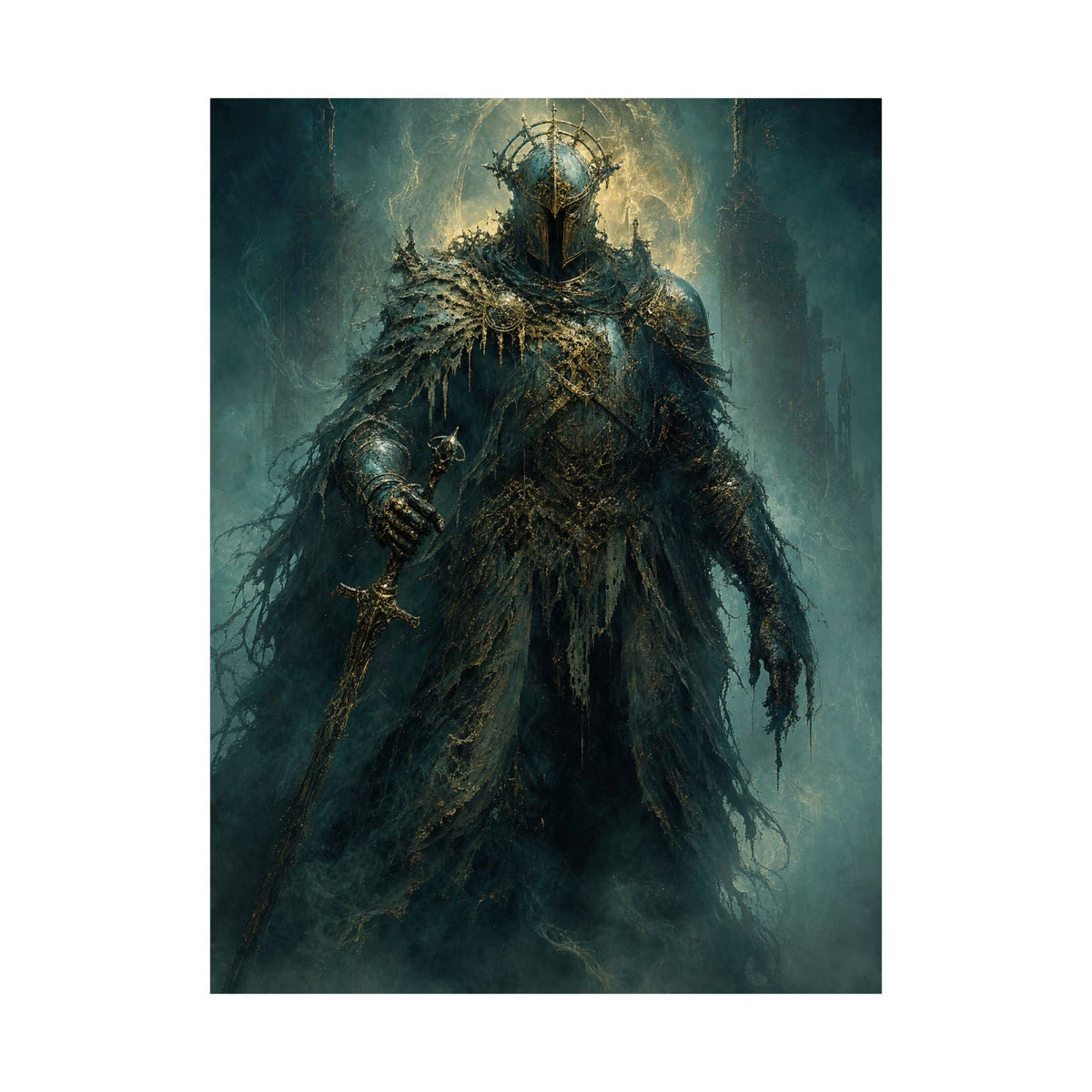 Corrupted Paladin In Decayed Armor - Dark Fantasy Art Print (Matte Poster) - Moikas