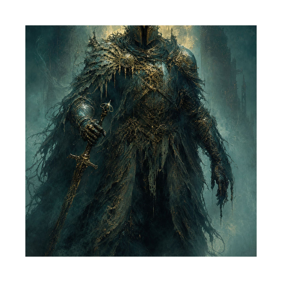Corrupted Paladin In Decayed Armor - Dark Fantasy Art Print (Matte Poster) - Moikas