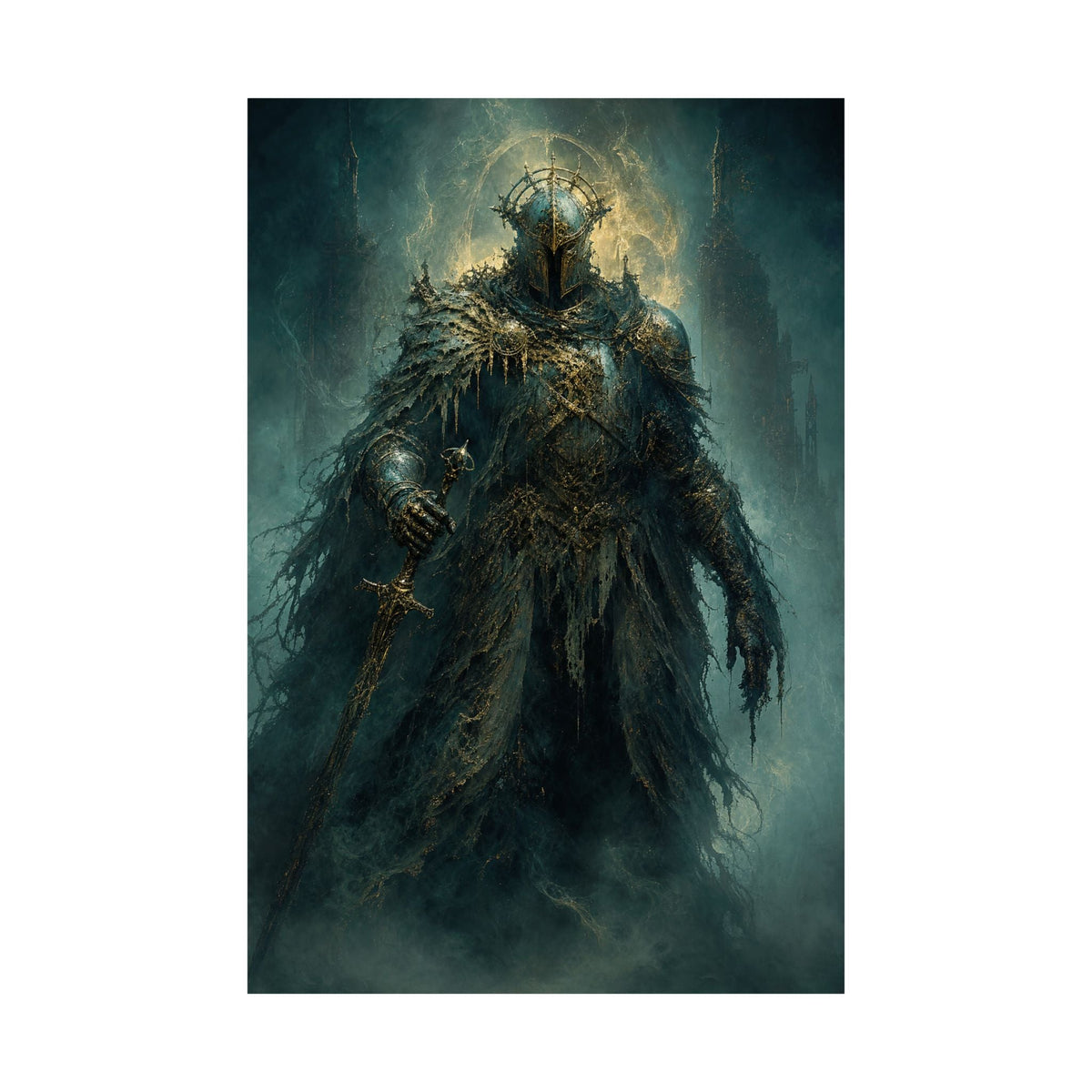 Corrupted Paladin In Decayed Armor - Dark Fantasy Art Print (Matte Poster) - Moikas