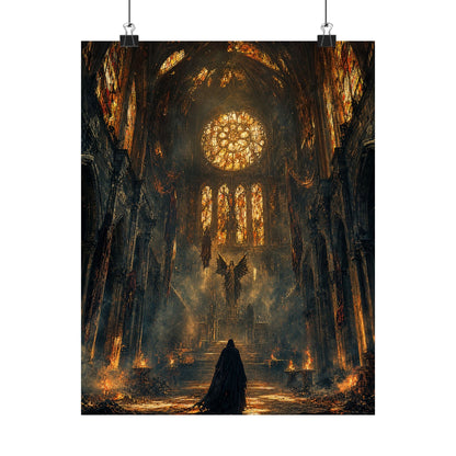 Cursed Cathedral With Broken Stained Glass - Dark Fantasy Art Print (Matte Poster) - Moikas