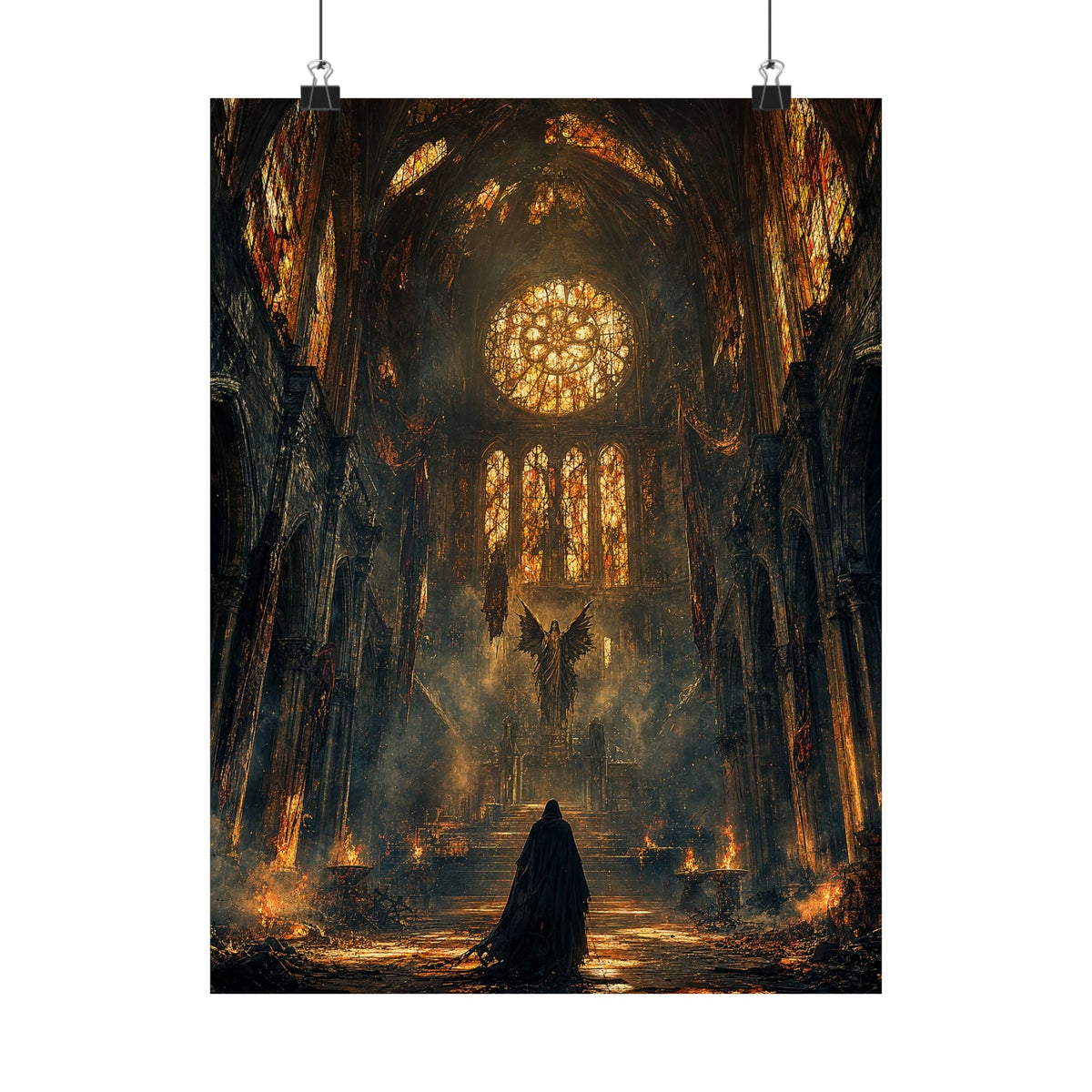 Cursed Cathedral With Broken Stained Glass - Dark Fantasy Art Print (Matte Poster) - Moikas