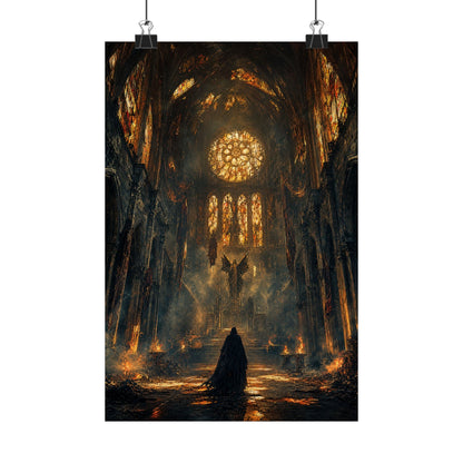 Cursed Cathedral With Broken Stained Glass - Dark Fantasy Art Print (Matte Poster) - Moikas