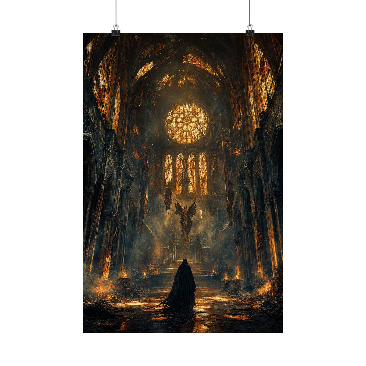 Cursed Cathedral With Broken Stained Glass - Dark Fantasy Art Print (Matte Poster) - Moikas
