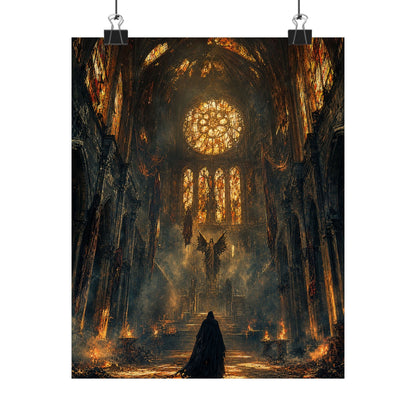 Cursed Cathedral With Broken Stained Glass - Dark Fantasy Art Print (Matte Poster) - Moikas