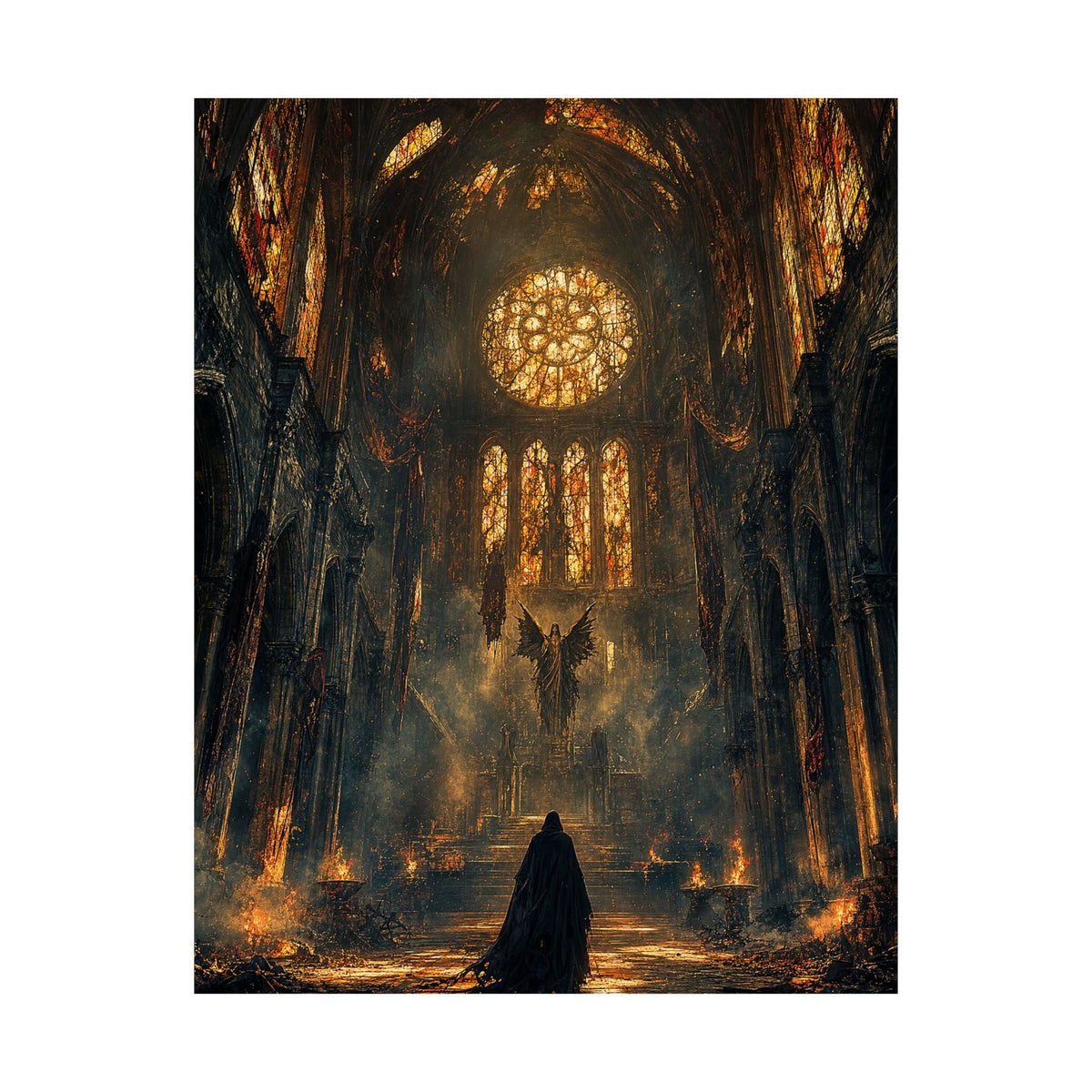 Cursed Cathedral With Broken Stained Glass - Dark Fantasy Art Print (Matte Poster) - Moikas