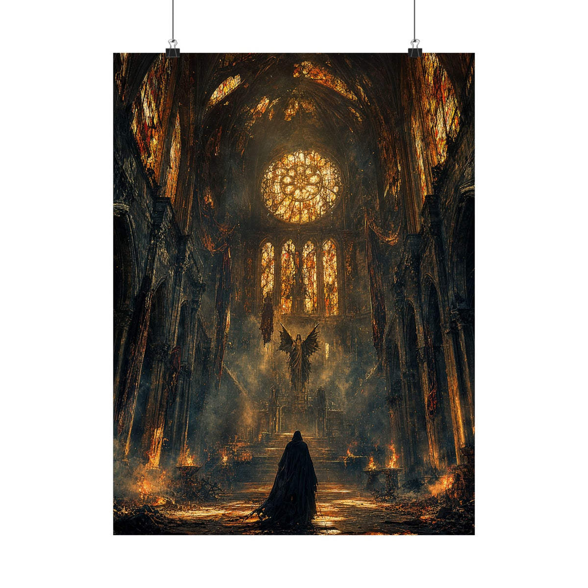 Cursed Cathedral With Broken Stained Glass - Dark Fantasy Art Print (Matte Poster) - Moikas