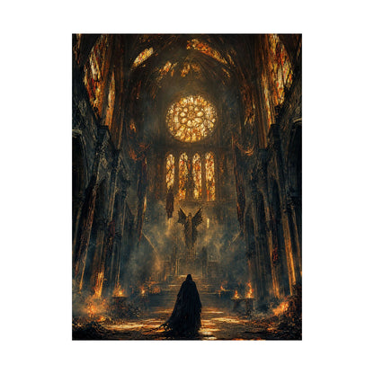 Cursed Cathedral With Broken Stained Glass - Dark Fantasy Art Print (Matte Poster) - Moikas