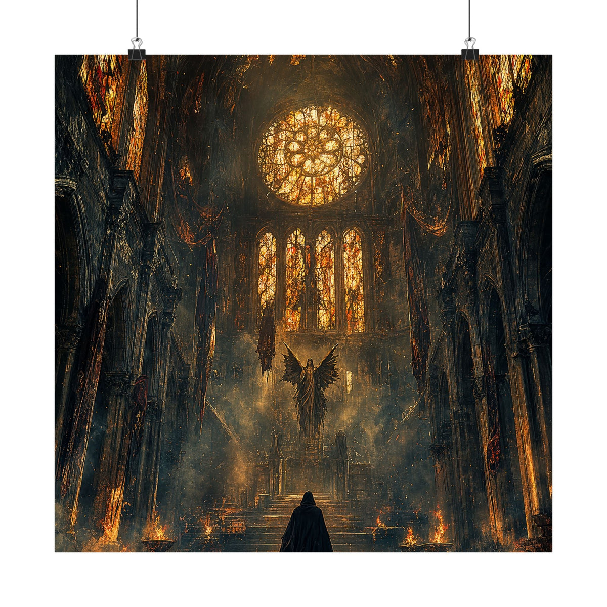 Cursed Cathedral With Broken Stained Glass - Dark Fantasy Art Print (Matte Poster) - Moikas