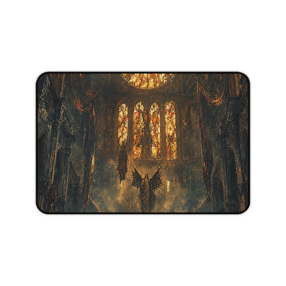 Cursed Cathedral With Broken Stained Glass - Dark Fantasy Gaming Desk Mat - Moikas