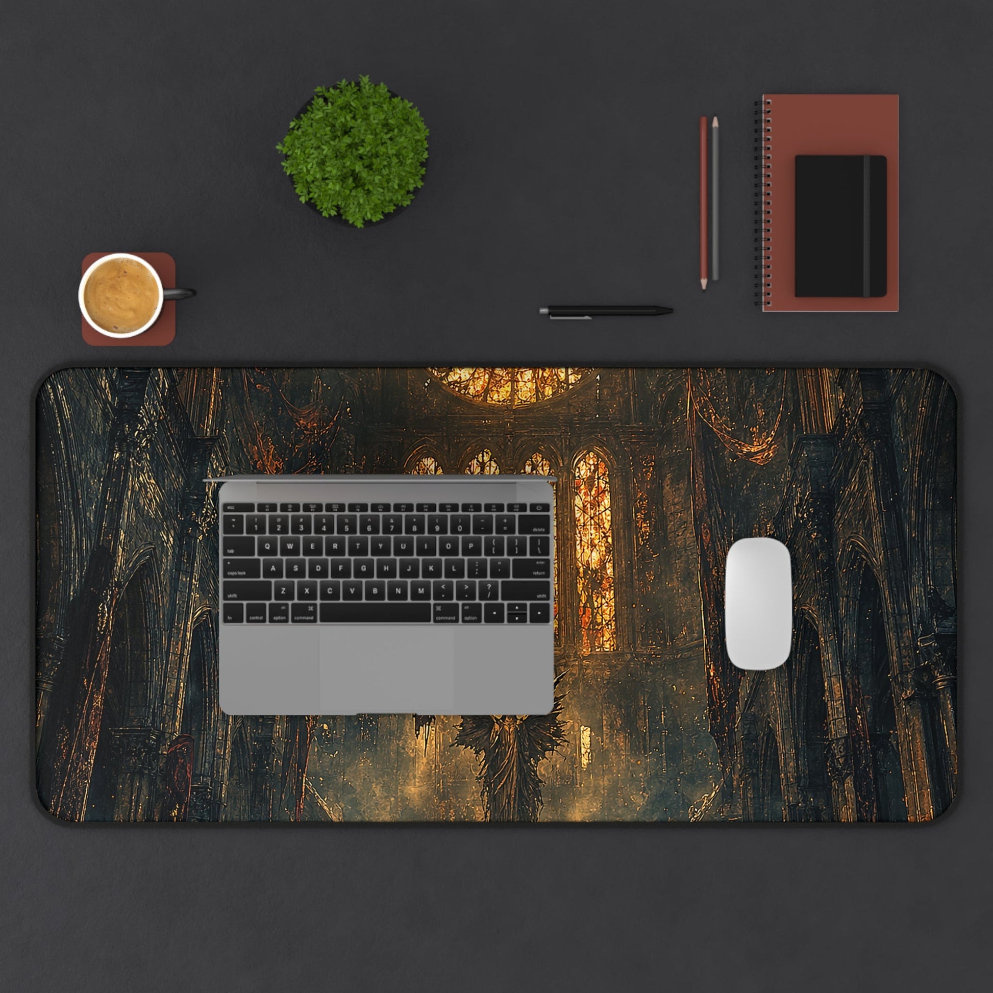 Cursed Cathedral With Broken Stained Glass - Dark Fantasy Gaming Desk Mat - Moikas