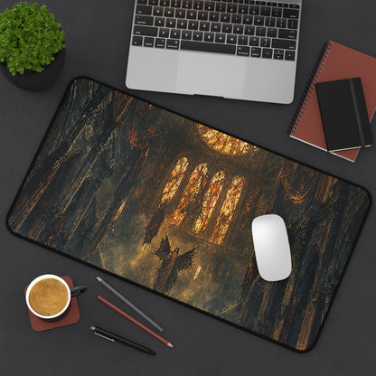 Cursed Cathedral With Broken Stained Glass - Dark Fantasy Gaming Desk Mat - Moikas