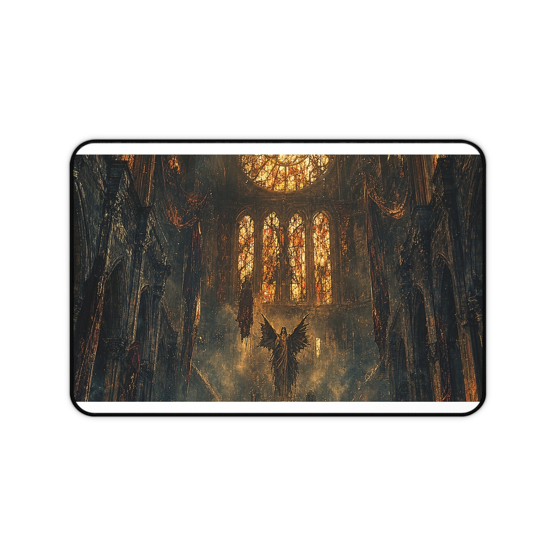 Cursed Cathedral With Broken Stained Glass - Dark Fantasy Gaming Desk Mat - Moikas