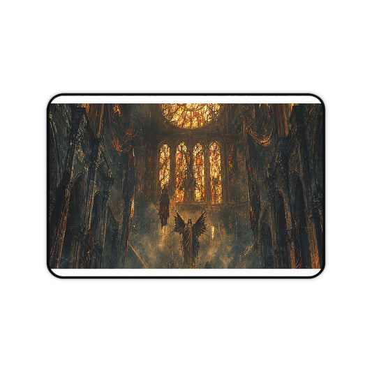 Cursed Cathedral With Broken Stained Glass - Dark Fantasy Gaming Desk Mat - Moikas