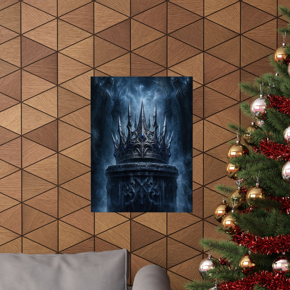Cursed Crown On Pedestal - Dark Fantasy Art Print (Matte Poster) - Moikas