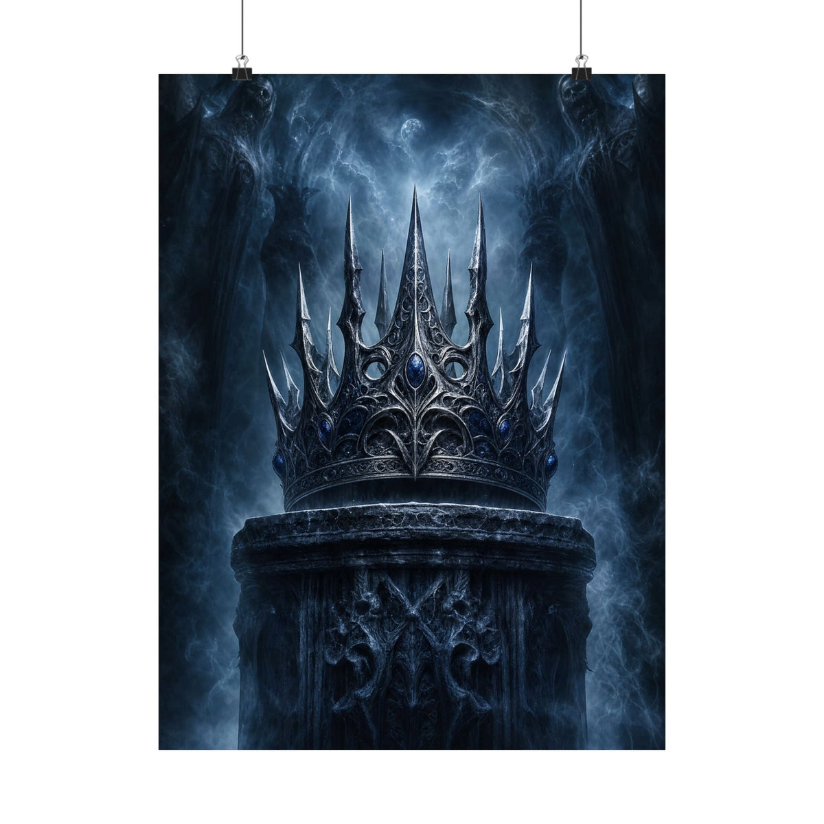 Cursed Crown On Pedestal - Dark Fantasy Art Print (Matte Poster) - Moikas