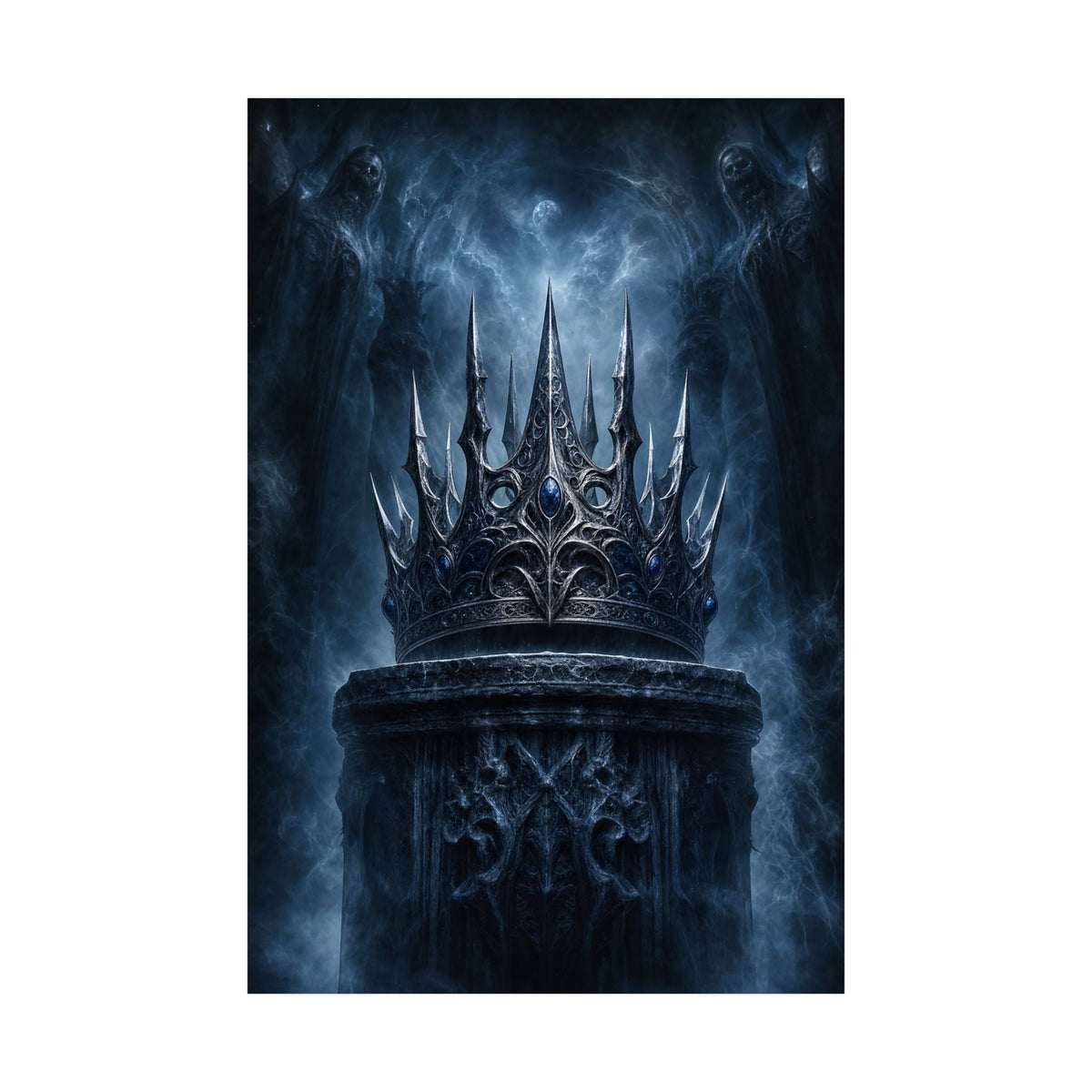 Cursed Crown On Pedestal - Dark Fantasy Art Print (Matte Poster) - Moikas