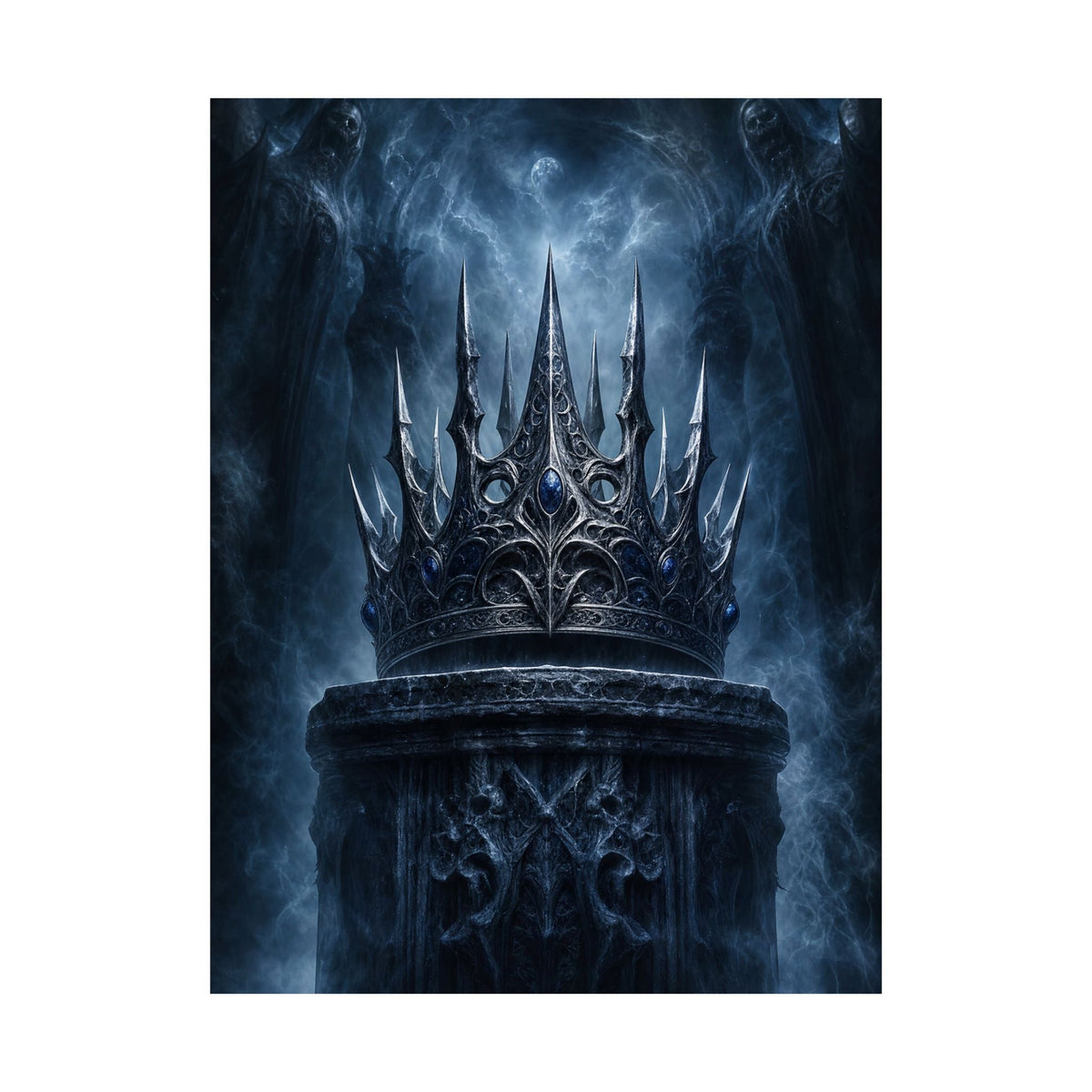 Cursed Crown On Pedestal - Dark Fantasy Art Print (Matte Poster) - Moikas