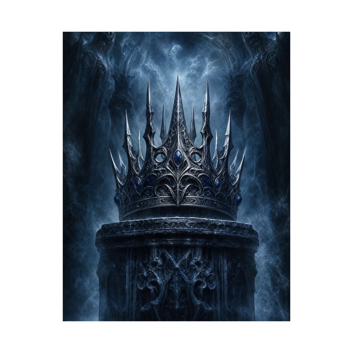 Cursed Crown On Pedestal - Dark Fantasy Art Print (Matte Poster) - Moikas