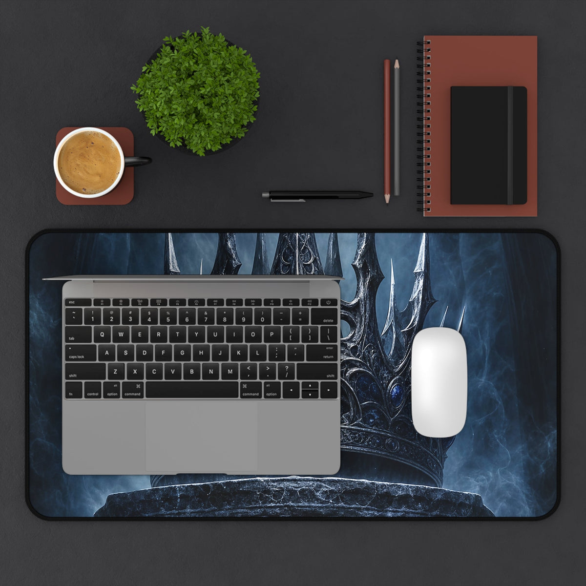 Cursed Crown On Pedestal - Dark Fantasy Gaming Desk Mat - Moikas