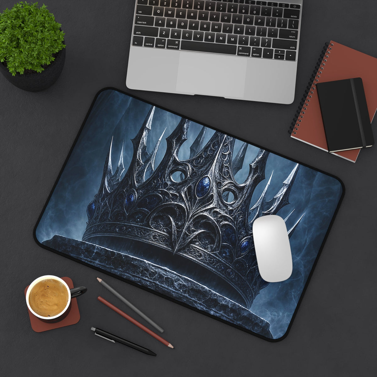 Cursed Crown On Pedestal - Dark Fantasy Gaming Desk Mat - Moikas