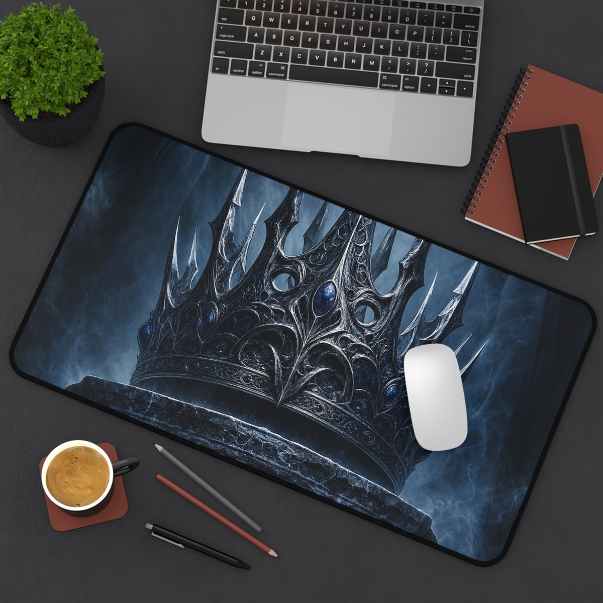 Cursed Crown On Pedestal - Dark Fantasy Gaming Desk Mat - Moikas