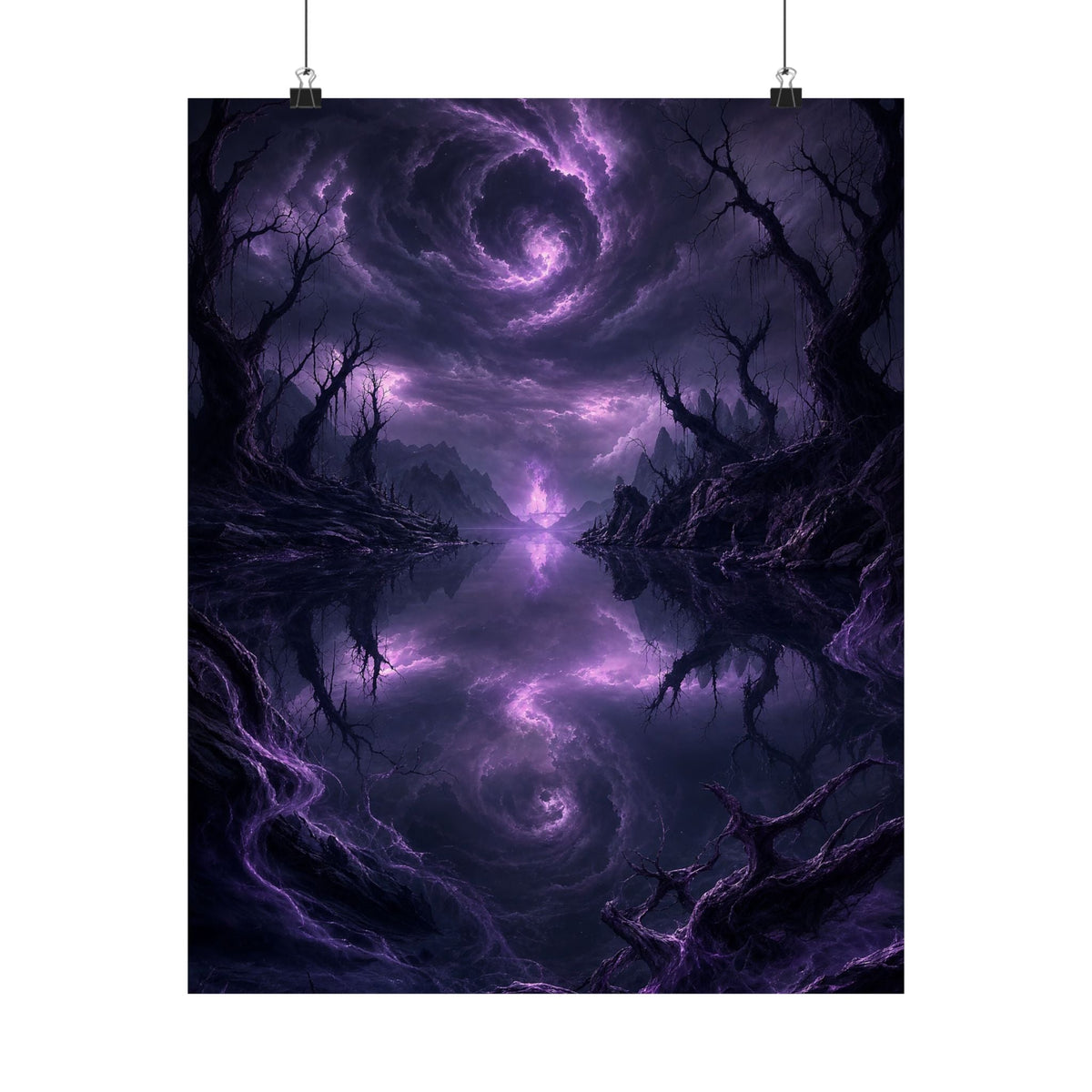 Cursed Mirror Lake - Dark Fantasy Art Print (Matte Poster) - Moikas