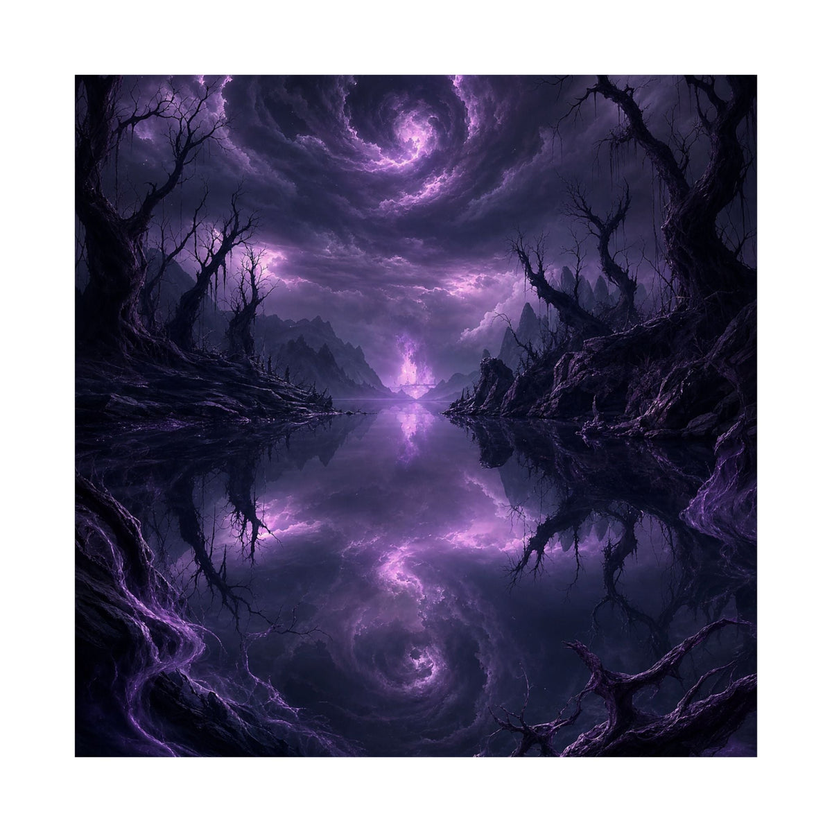 Cursed Mirror Lake - Dark Fantasy Art Print (Matte Poster) - Moikas