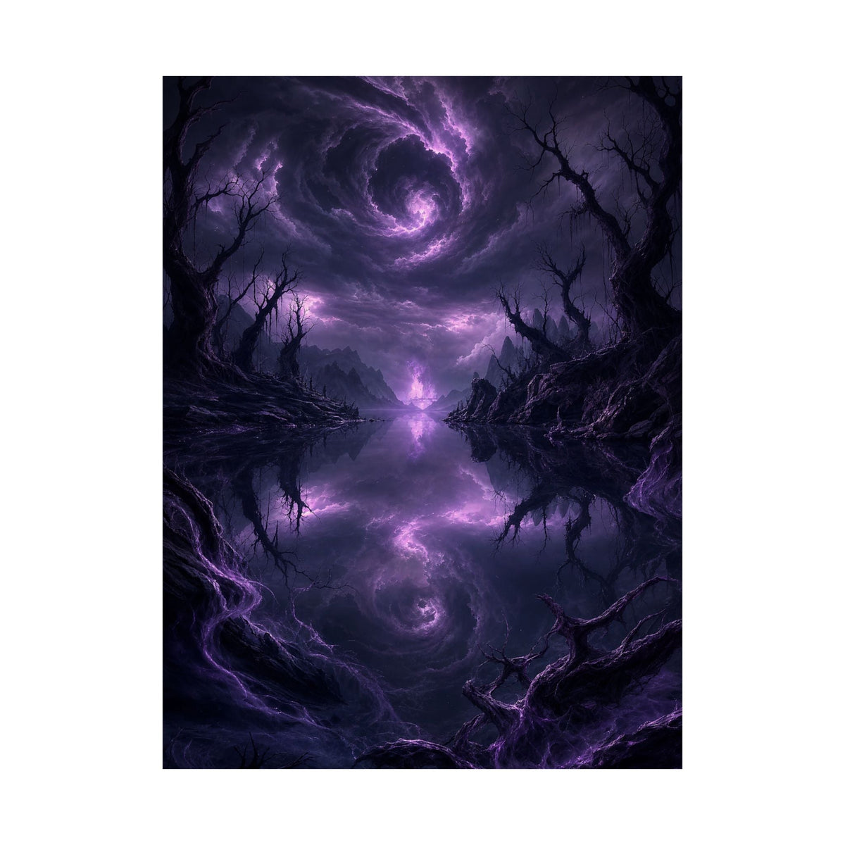 Cursed Mirror Lake - Dark Fantasy Art Print (Matte Poster) - Moikas