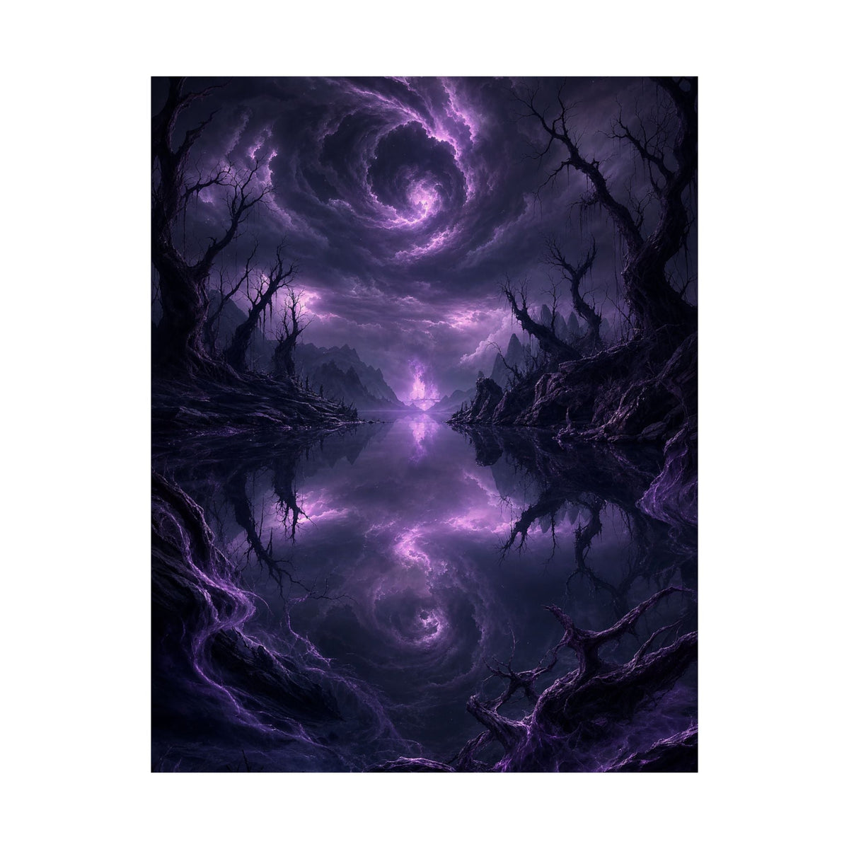 Cursed Mirror Lake - Dark Fantasy Art Print (Matte Poster) - Moikas