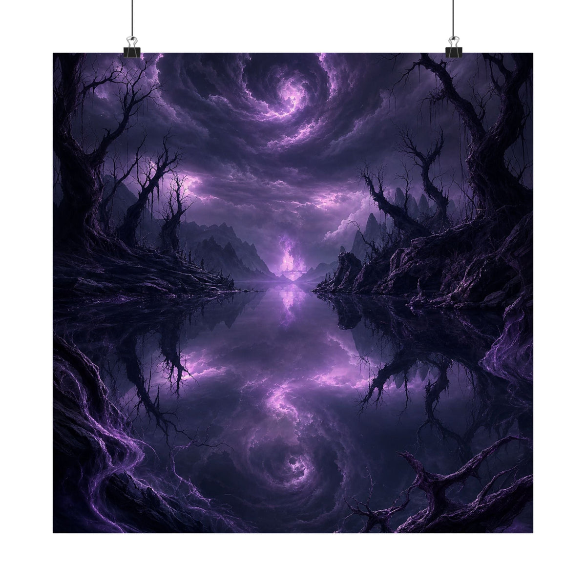 Cursed Mirror Lake - Dark Fantasy Art Print (Matte Poster) - Moikas